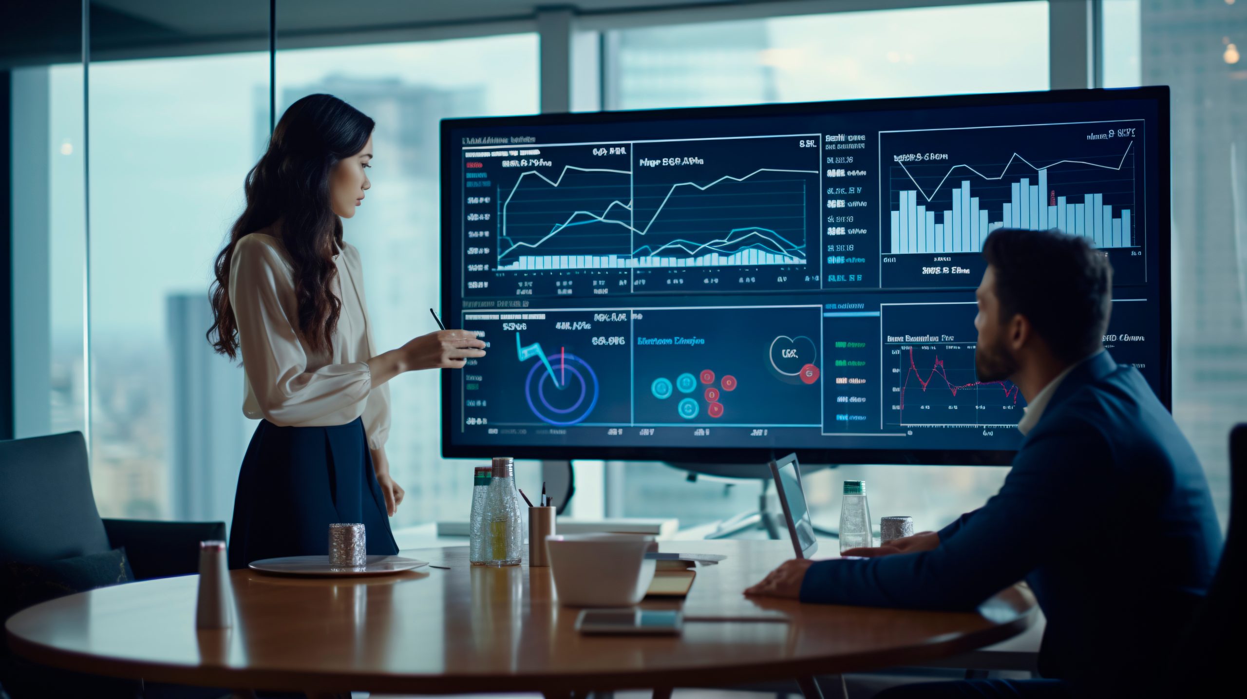 Business meeting with data presentation